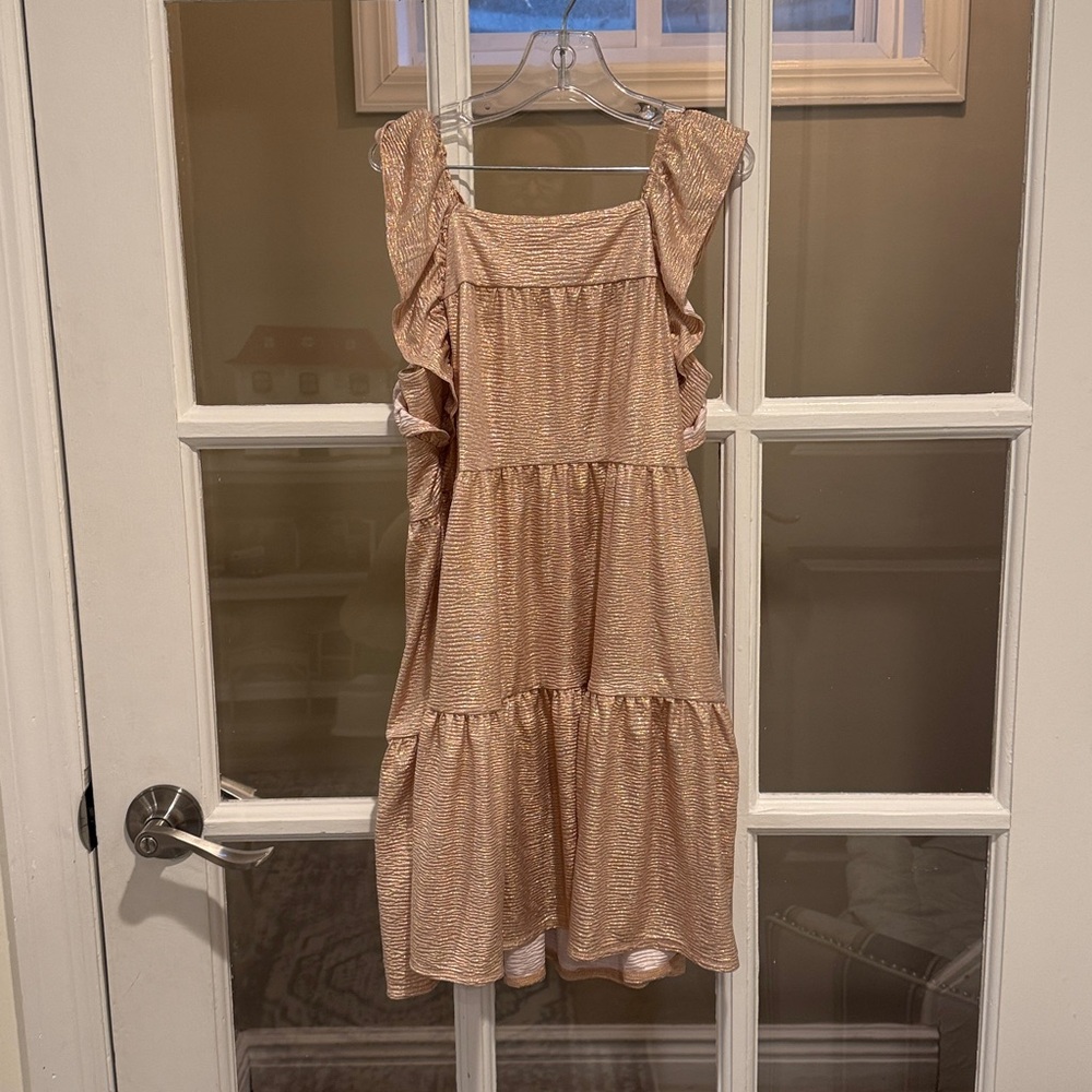 Crewcuts J.Crew GirlsTan Rose Gold Ruffle Midi Dress glitter size 7